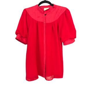 Maeve Anthropologie Red Blouse Shirt Poof Sleeve Button Front Plus Size 14